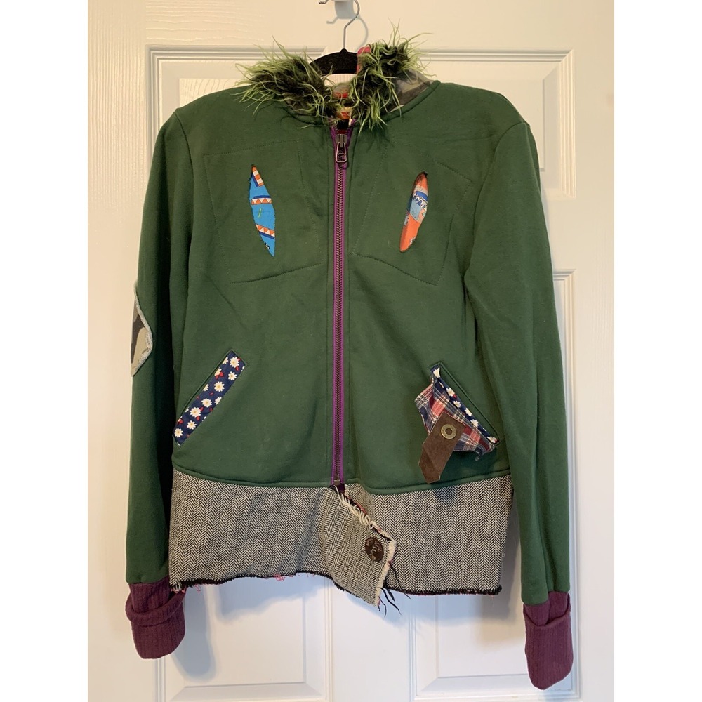 Upcycled West Soul Sweatshirt Lined Jacket Full Zip Hoodie Mixed Fabric